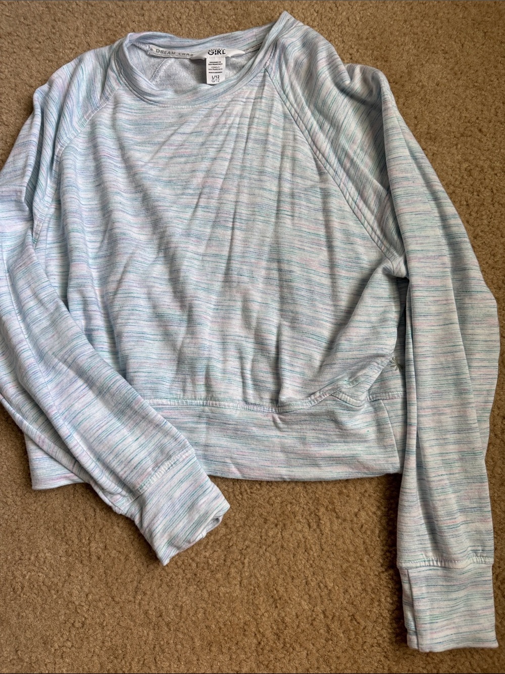 Athleta Girls Heathered Light Blue & Gray Long Sleeve Top
